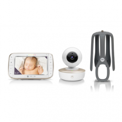 Motorola VM855 CONNECT 5.0” Portable Wi-Fi Video Baby Monitorwith Flexible Crib Mount, White/Gold Motorola | L | 5" TFT color display with 480 x 272 resolution; Lullabies; Two-way talk; Room temperature monitoring; Infrared night vision; LED sound level i