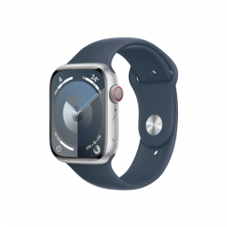 Apple Apple Watch Series 9 GPS + Cellular 45mm Silver Aluminium Case with Storm Blue Sport Band - S/M Apple Watch Series 9 Smart watch GPS (satellite) Retina LTPO OLED 45mm Waterproof